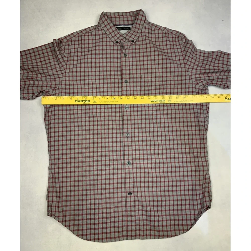 Banana Republic Shirt Mens Large Slim Fit Burgundy Grey Check Custom 078 Wash‎